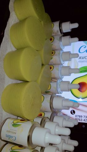 Calm Avocado essential products (oil and soap)